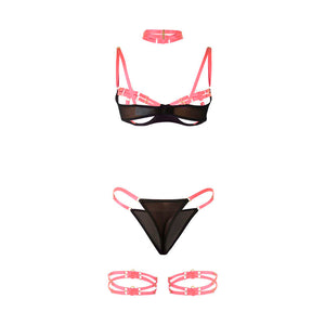 Subblime – 955298 ensemble soutien-gorge avec collier et détails de jambes rose fluorescent S/M