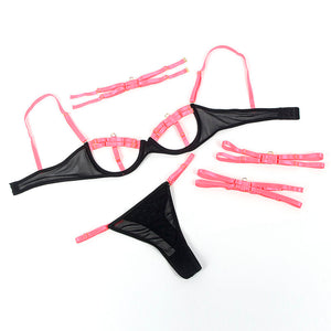 Subblime – 955304 ensemble soutien-gorge avec collier et détails de jambes rose fluorescent L/XL