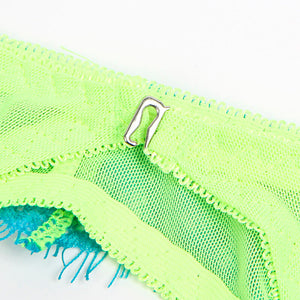 Subblime – 955311 ensemble soutien-gorge avec lignes dentelle et jarretelle vert et bleu S/M