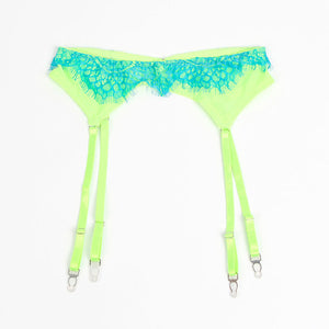Subblime – 955311 ensemble soutien-gorge avec lignes dentelle et jarretelle vert et bleu S/M