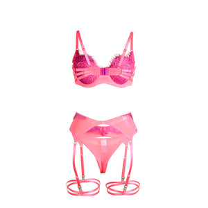Subblime – 955359 ensemble soutien-gorge avec dentelle et liens jarretelles rose et violet S/M