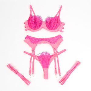 Subblime – 955366 ensemble soutien-gorge avec lignes de dentelle et jarretelles rose et violet L/XL