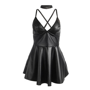 Subblime – 955373 robe à bretelles en cuir noir S/M