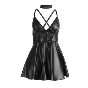 Subblime – 955380 robe à bretelles en cuir noir L/XL
