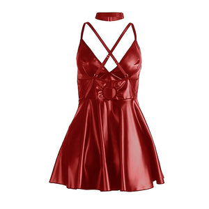 Subblime – 955397 robe à bretelles en cuir bordeaux S/M