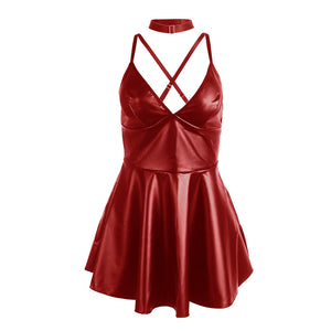 Subblime – 955403 robe à bretelles en cuir bordeaux L/XL