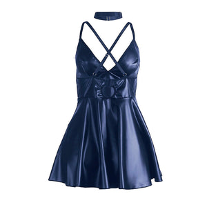 Subblime – 955410 robe à bretelles en cuir bleu S/M