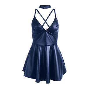 Subblime – 955427 robe à bretelles en cuir bleu L/XL
