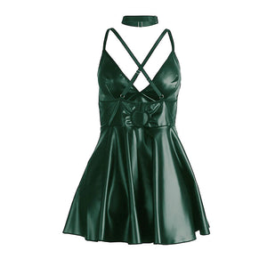 Subblime – 955434 robe à bretelles en cuir vert S/M