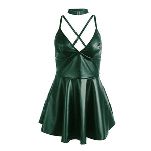 Subblime – 955441 robe à bretelles en cuir vert L/XL