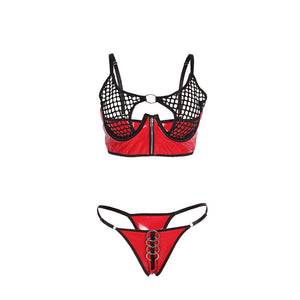 Subblime – 955533 ensemble soutien-gorge à fermeture éclair en cuir verni rouge S/M