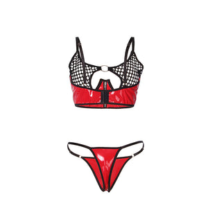 Subblime – 955533 ensemble soutien-gorge à fermeture éclair en cuir verni rouge S/M