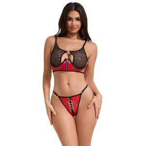 Subblime – 955533 ensemble soutien-gorge à fermeture éclair en cuir verni rouge S/M