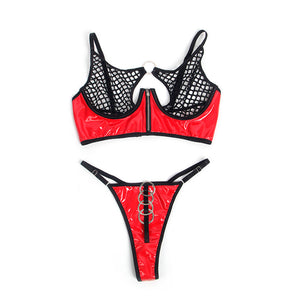 Subblime – 955540 ensemble soutien-gorge à fermeture éclair en cuir verni rouge L/XL