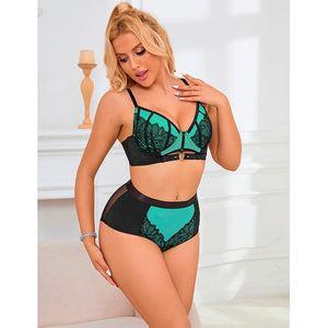 Subblime – 955557 ensemble soutien-gorge en cuir verni vert avec fermeture éclair S/M