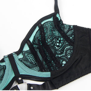 Subblime – 955557 ensemble soutien-gorge en cuir verni vert avec fermeture éclair S/M