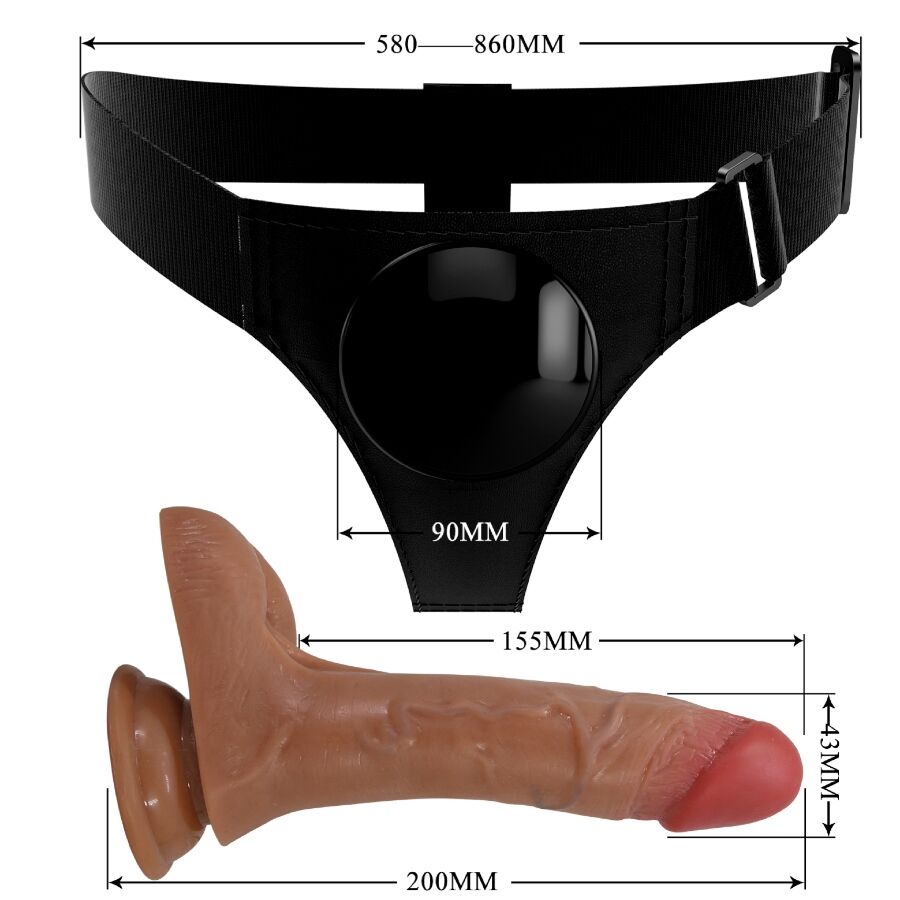 PRETTY LOVE - HARNESS BRIEFS UNIVERSAL WITH DILDO VIBRACIÓN Y SQUIRTING 15.5 CM MULATO