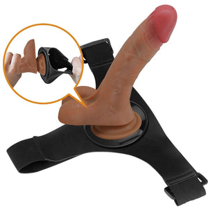 Pretty Love – Slip harnais universel avec gode vibrant et squirting 15,5 cm mulato