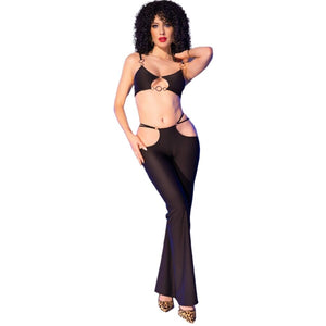 Chilirose – Cr 4851 ensemble top et leggings noirs avec accessoires dorés