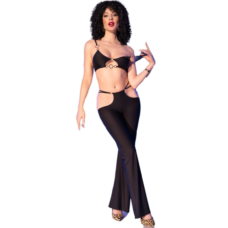 CHILIROSE - CR 4851 SET TOP NEGRO Y LEGGINS WITH COMPLEMENTOS GOLD