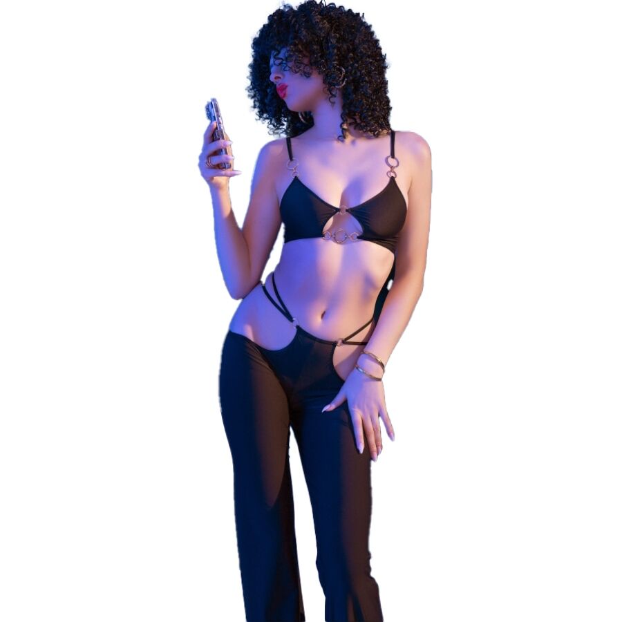 CHILIROSE - CR 4851 SET TOP NEGRO Y LEGGINS WITH COMPLEMENTOS GOLD