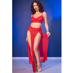 Chilirose – Cr 4850 ensemble top et leggings rouge avec accessoires dorés