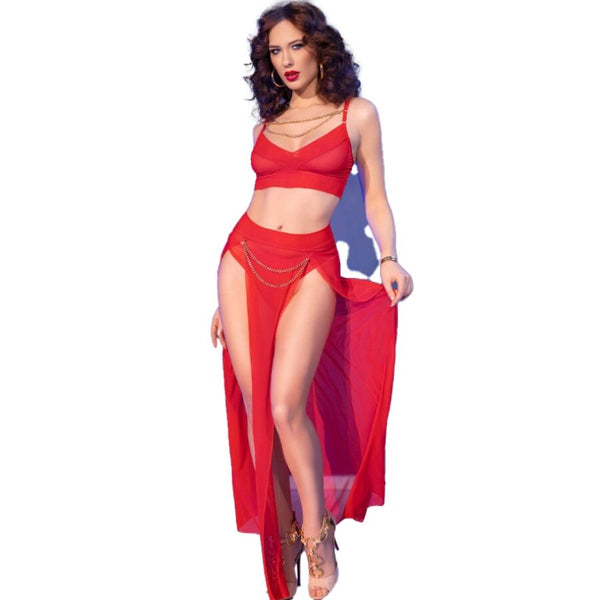 CHILIROSE - CR 4850 SET TOP ROJO Y LEGGINS WITH COMPLEMENTOS DORADOS S