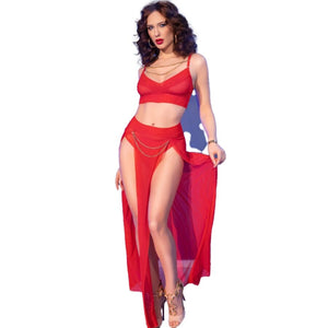 Chilirose – Cr 4850 ensemble top et leggings rouge avec accessoires dorés