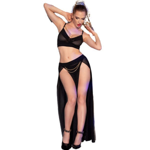 Chilirose – Cr 4672 jupe top noire et string avec chaînes doré