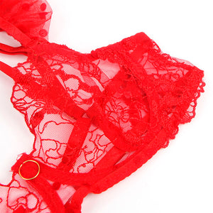 SUBBLIME - 957506 ENSEMBLE SOUTIEN-GORGE ET JARRETELLE EN DENTELLE ROUGE S/M