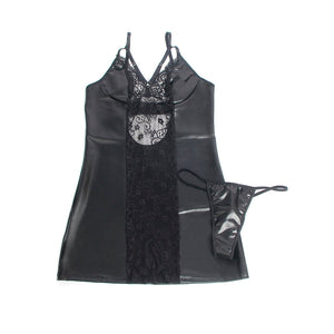 SUBBLIME - 957520 ROBE EN CUIR AVEC DENTELLE FLORALE NOIRE S/M