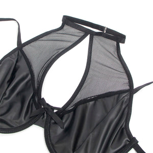 SUBBLIME - 957599 ENSEMBLE SOUTIEN-GORGE ET JUPE EN CUIR NOIR L/XL