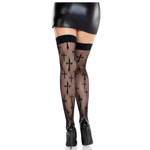 LEG AVENUE - BAS EN DENTELLE WORSHIP ME NOIRS