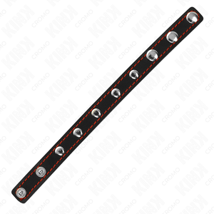 Kink – Anneau pénis en cuir avec fermeture à pression doublure rouge 21 x 1,5 cm