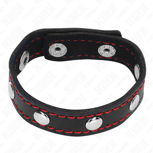 Kink – Anneau pénis en cuir avec fermeture à pression doublure rouge 21 x 1,5 cm