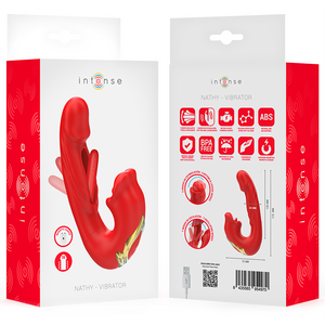 Intense – Nathy double vibrateur avec bouche stimulante multifonction rouge