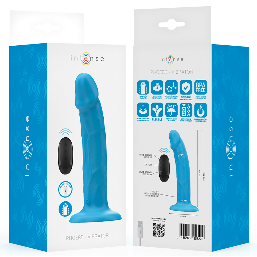 INTENSE - PHOEBE VIBRATEUR RÉALISTE 10 VIBRATIONS TÉLÉCOMMANDE BLEU