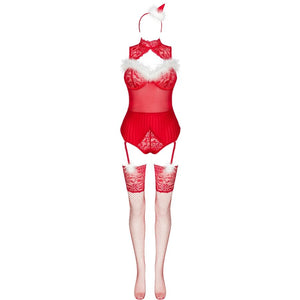 LIVCO CORSETTI FASHION - LIMPID SNOWFLAKES LC 90604 BODY + BAS + BANDEAU DE NOËL S/M