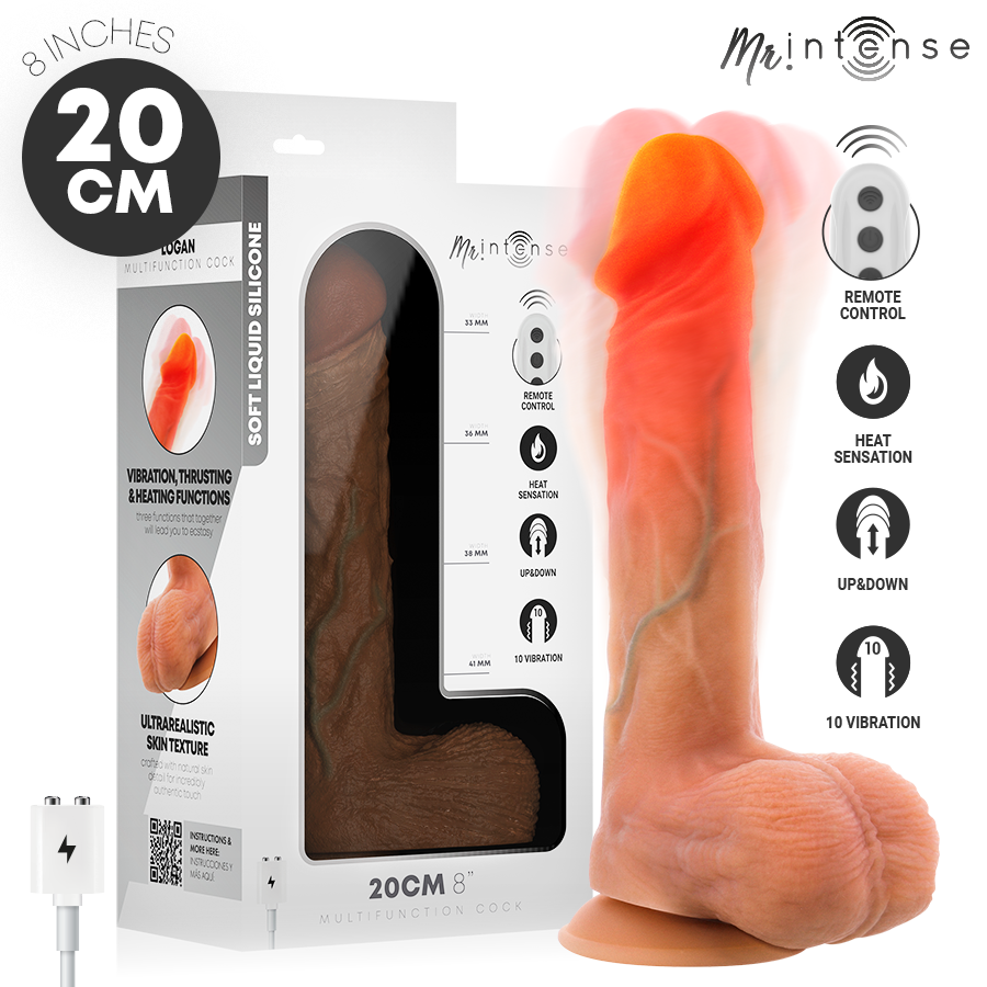 MR INTENSE - LOGAN VIBRATEUR GODEMICHET EN SILICONE AVEC EFFET CHAUFFANT ET TÉLÉCOMMANDE 20 CM -Ø- 4,1 CM
