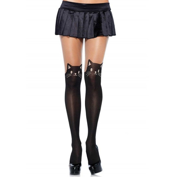 Leg Avenue – Collants opaques imprimé chat, noir