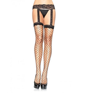 Leg Avenue – Bas résille avec jarratière en dentelle noire
