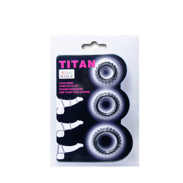 Baile – Titan, set de 3 cockrings en silicone noir (2,8 / 2,4 / 1,9 cm)