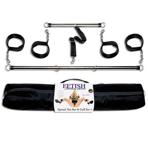 FETISH FANTASY SERIES SPREAD 'EM BAR AND CUFF SET SILVER