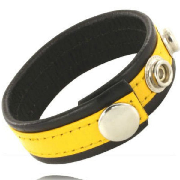 Leather Body – Sangle en cuir réglable pénis jaune-noir