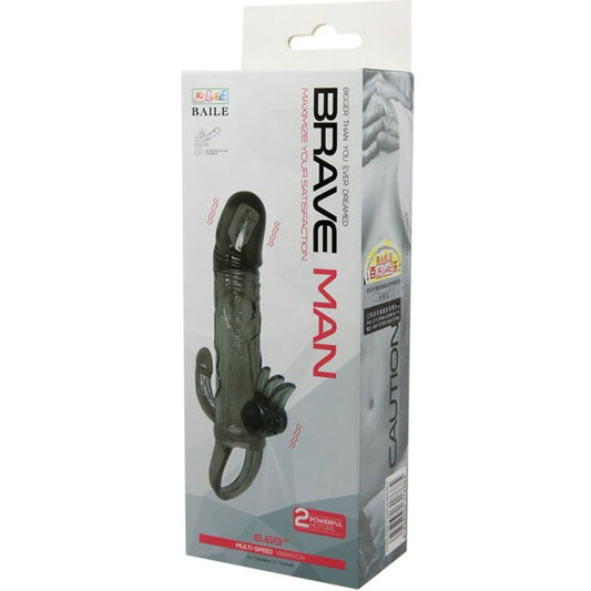 BAILE - BRAVE MAN FUNDA PENE ANAAL Y CLITORIS VIBRADOR 16,5 CM NEGRO
