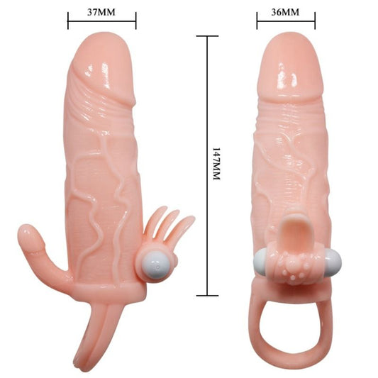 BAILE - BRAVE MAN FUNDA PENE ANAAL Y CLITORIS VIBRADOR 16,5 CM NATUURLIJK