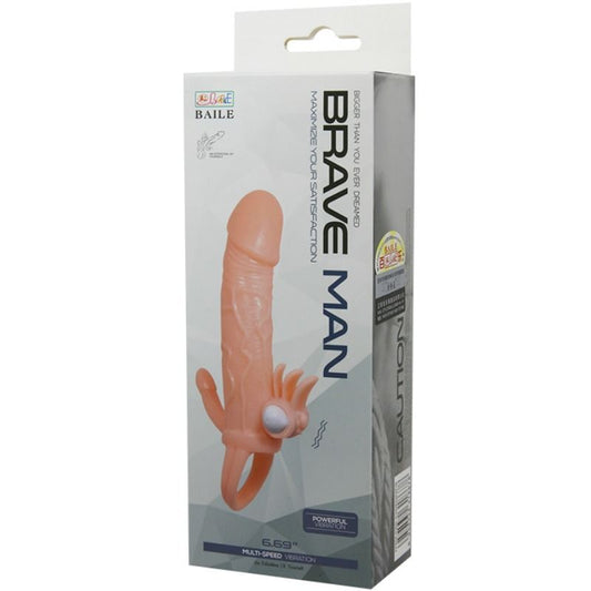 BAILE - BRAVE MAN FUNDA PENE ANAAL Y CLITORIS VIBRADOR 16,5 CM NATUURLIJK