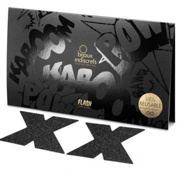 Bijoux Indiscrets – Flash, caches-tétons croix pailletés noirs