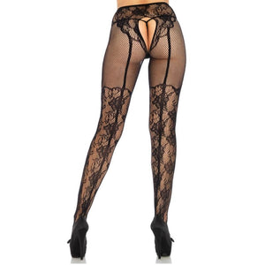 Leg Avenue – Bas fleurs design dos crothless taille unique
