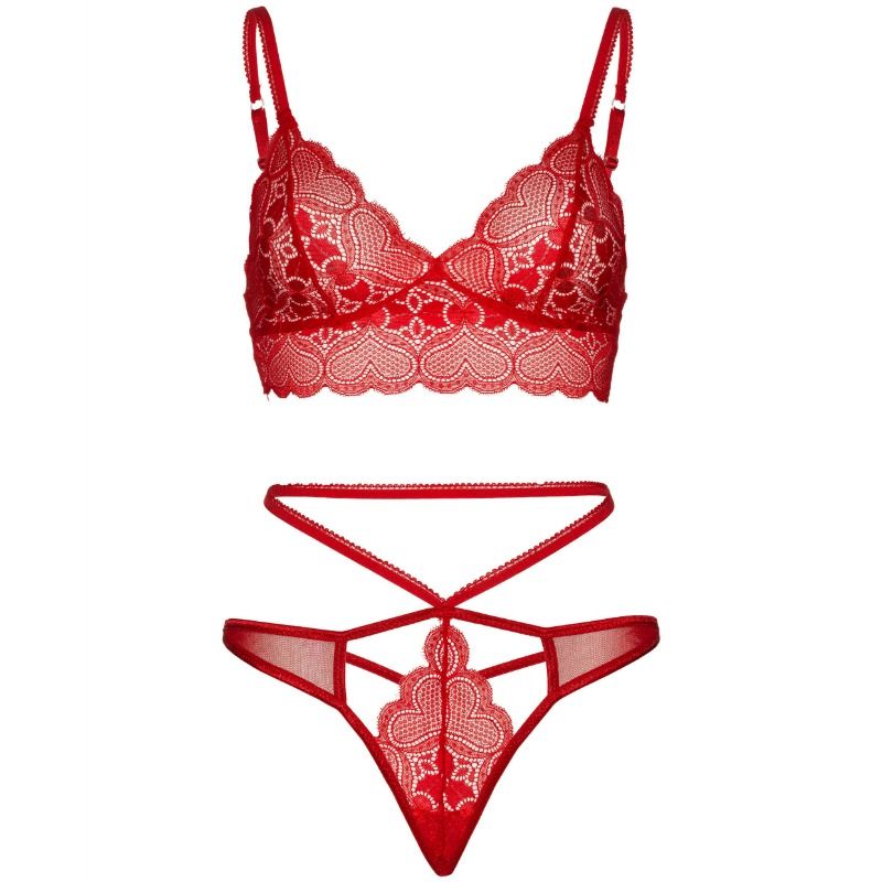 LEG AVENUE - SET 2 PIEZAS MET TANGA DUBBELE TIRANTA M/L ROJO